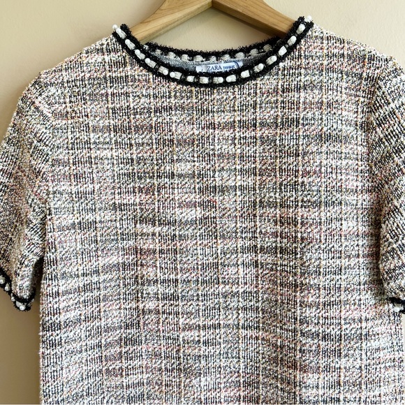 ZARA trafaluc tweed Pearl top size medium short sleeve - Picture 3 of 10